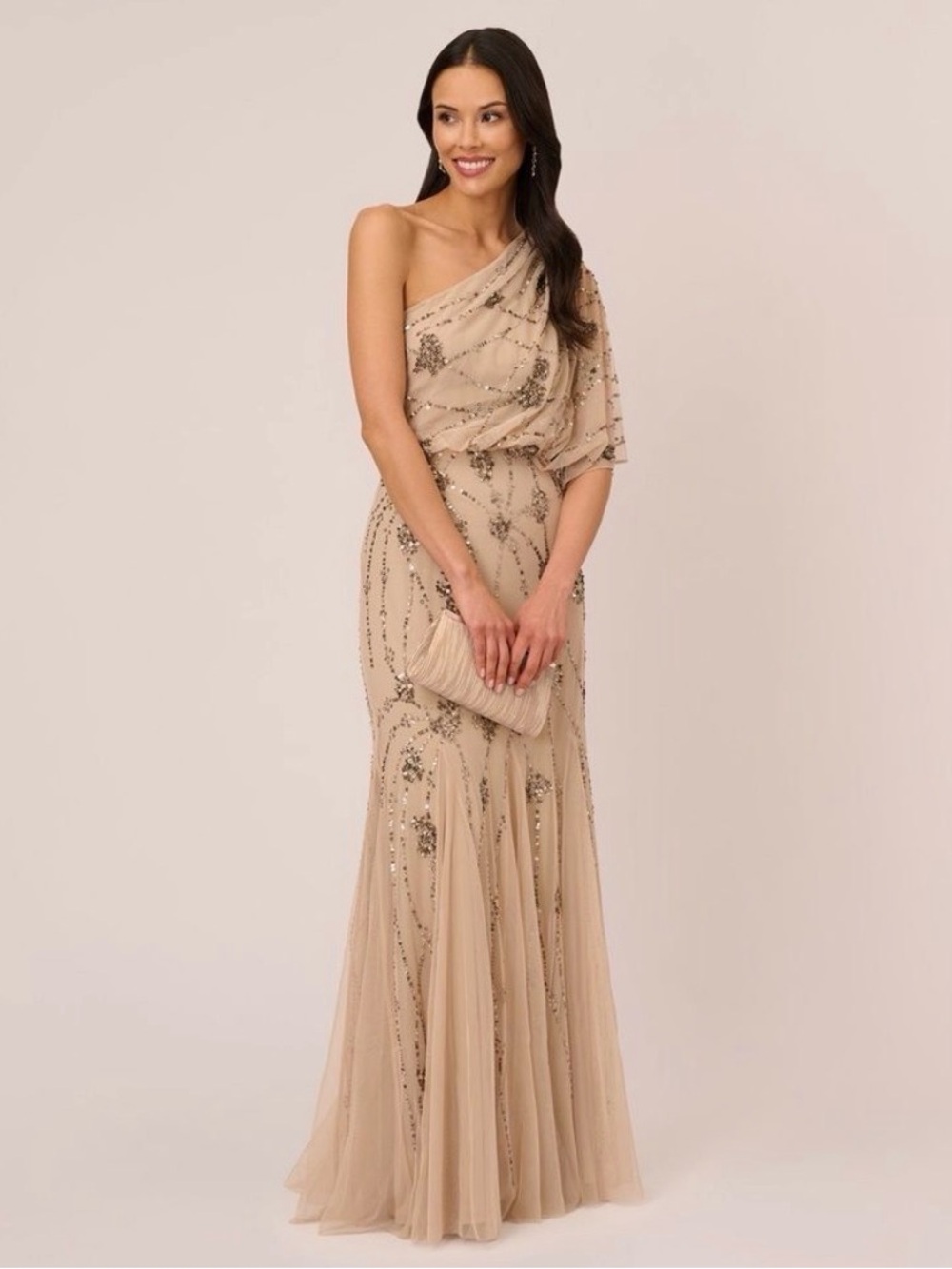 Adrianna Papell  Maxi Dress with Sequin Embellishment in Nude